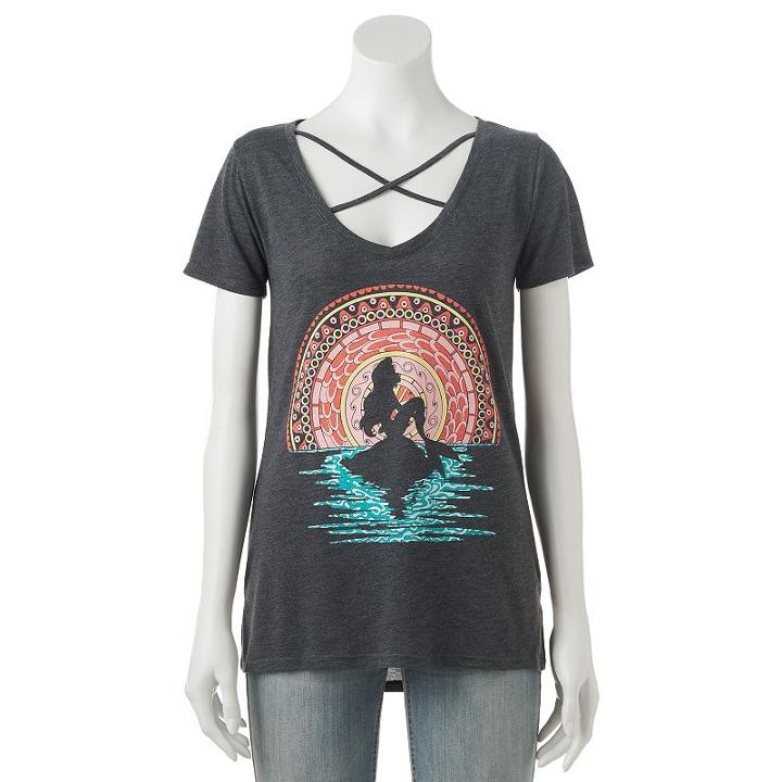 Disney's The Little Mermaid Juniors' Ariel Cross Front Graphic Tee, Girl's, Size: Large, Grey Other
