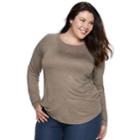 Plus Size Apt. 9&reg; Essential Long Sleeve Top, Women's, Size: 1xl, Dark Beige