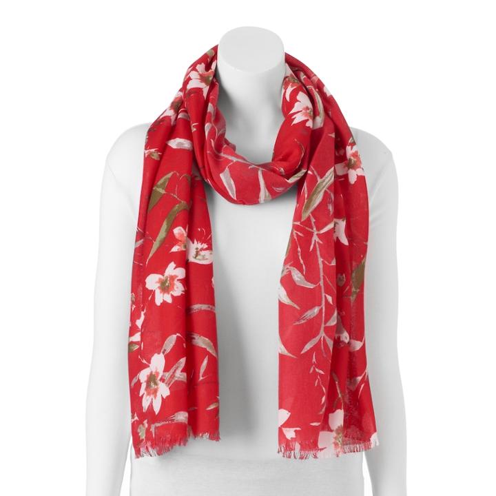 Apt. 9&reg; Winter Floral Pashmina Oblong Scarf, Women's, Dark Red