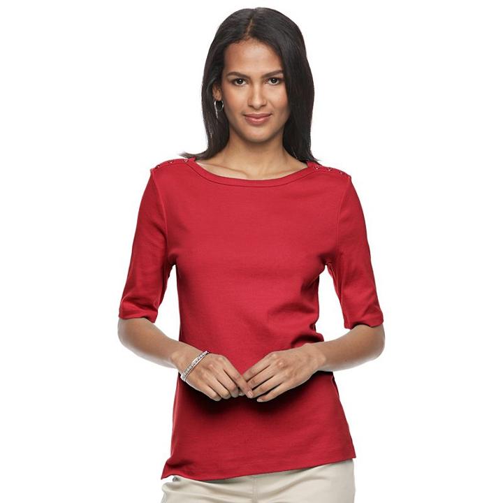 Women's Croft & Barrow&reg; Button-shoulder Tee, Size: Small, Med Red