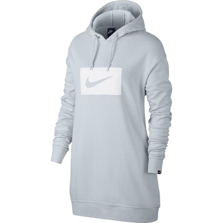 Women's Nike Sportswear Swoosh Print Long Hoodie, Size: Large, Silver