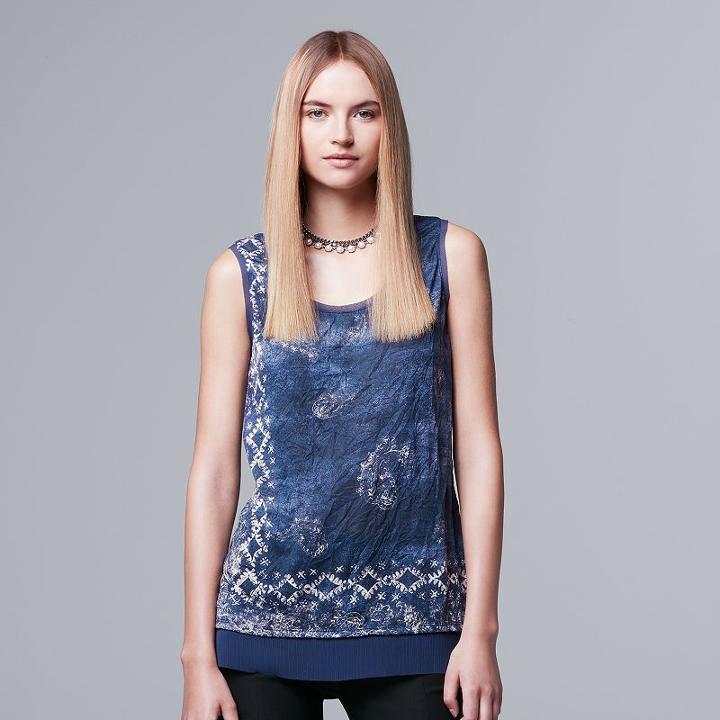 Women's Simply Vera Vera Wang Crinkle Tank Top, Size: Large, Dark Blue