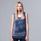 Women's Simply Vera Vera Wang Crinkle Tank Top, Size: Large, Dark Blue