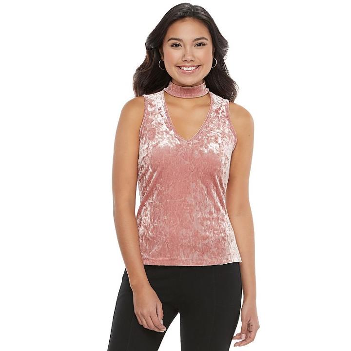 Juniors' Candie's&reg; Velvet Choker Tank, Girl's, Size: Small, Brt Pink