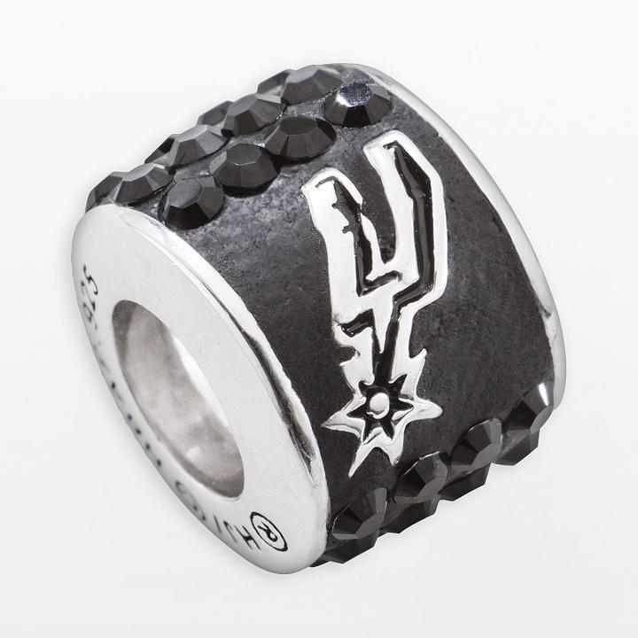 Logoart San Antonio Spurs Sterling Silver Crystal Logo Bead - Made With Swarovski Crystals, Women's, Black