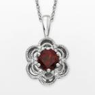 Simply Vera Vera Wang Sterling Silver Garnet And 1/10-ct. T.w. Diamond Flower Pendant, Women's, Size: 18, Red