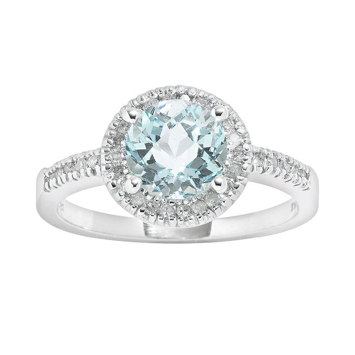 10k White Gold 1/6-ct. T.w. Diamond And Blue Topaz Frame Ring, Women's, Size: 7