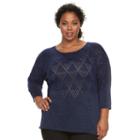 Plus Size Design 365 Chevron Open Knit Elbow Sweater, Women's, Size: 3xl, Blue Other