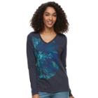Women's Graphic V-neck Tee, Size: Medium, Blue (navy)