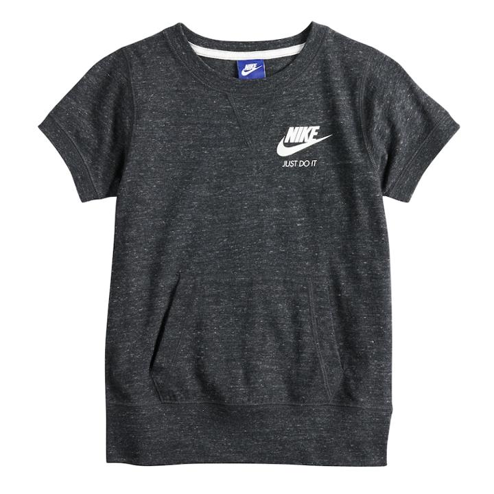 Girls 7-16 Nike Short Sleeve Sweatshirt, Size: Medium, Grey (charcoal)