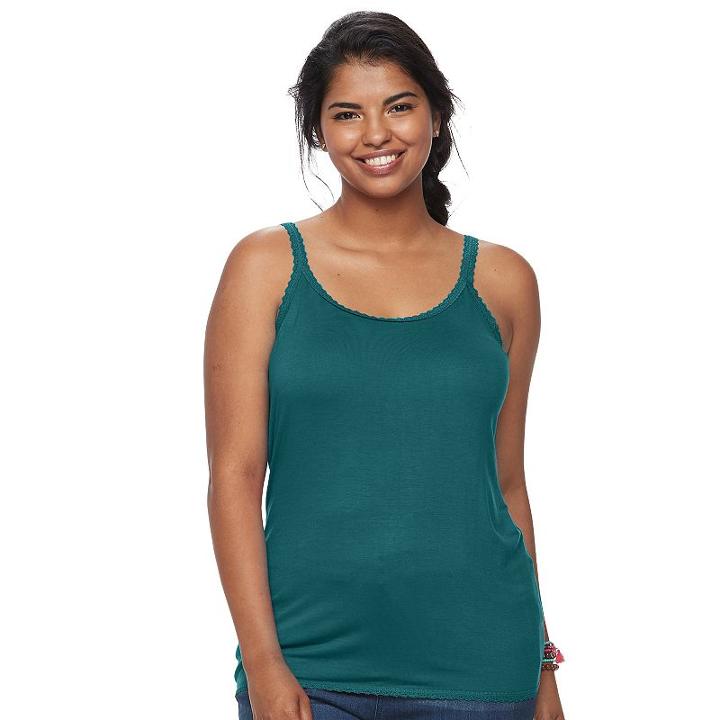 Juniors' Plus Size So&reg; Lace Trim Camisole, Teens, Size: 2xl, Med Green