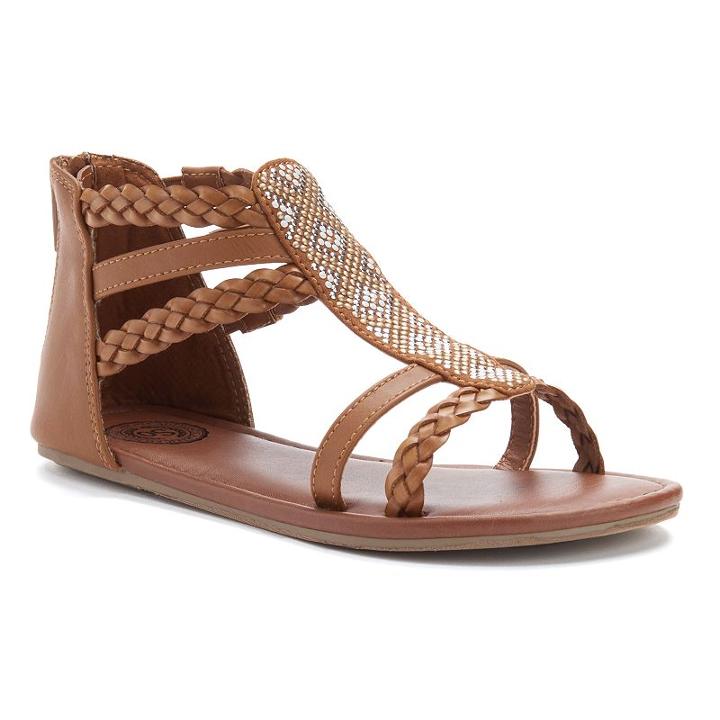 So&reg; Girls' Braids & Studs Gladiator Sandals, Girl's, Size: 12, Brown