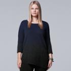 Plus Size Simply Vera Vera Wang Ombre Asymmetrical Crewneck Sweater, Women's, Size: 3xl, Black