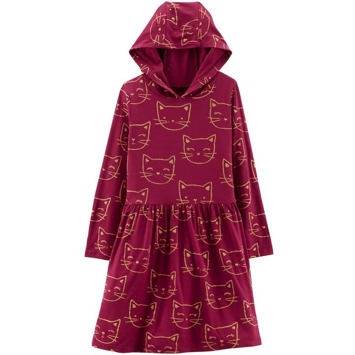 Girls 4-12 Carter's Hooded Cat Dress, Size: 10-12, Cat Print