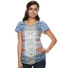 Women's World Unity Printed Flutter Tee, Size: Large, Blue