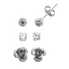 Sterling Silver Cubic Zirconia And Crystal Flower Stud Earring Set, Women's, White