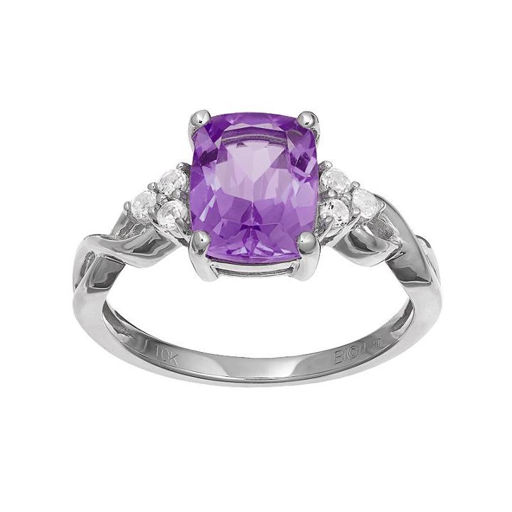 10k White Gold Amethyst & White Topaz Ring, Women's, Size: 9, Purple