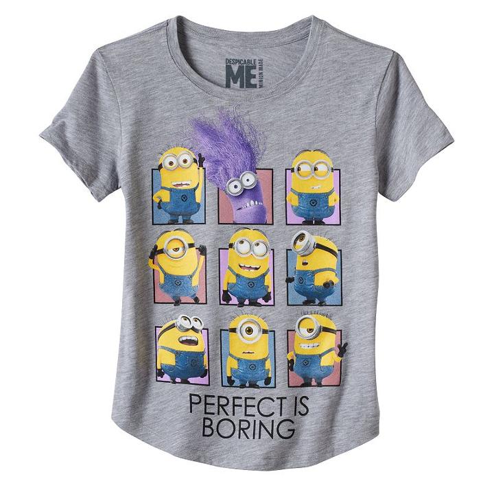 Girls 7-16 & Plus Size Despicable Me Minions Perfect Is Boring Graphic Tee, Girl's, Size: Medium, Med Grey