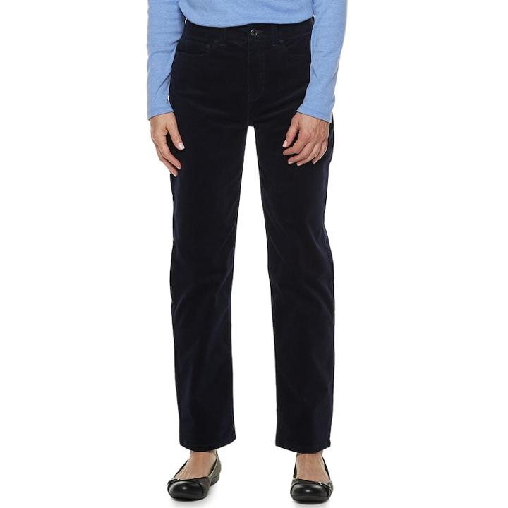 Women's Croft & Barrow&reg; Comfort Waist Straight-leg Corduroy Pants, Size: 14 Short, Dark Blue
