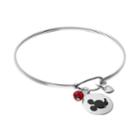 Disney's Mickey Mouse Sterling Silver Charm Bangle Bracelet - Made With Swarovski Crystals, Women's, Red