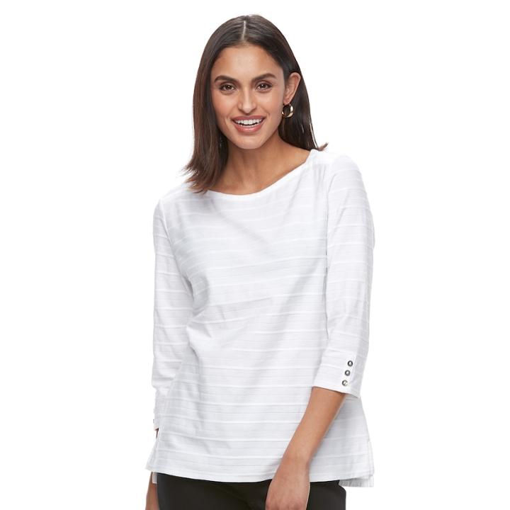 Women's Croft & Barrow&reg; Striped Button Sleeve Tee, Size: Small, Natural
