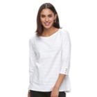 Women's Croft & Barrow&reg; Striped Button Sleeve Tee, Size: Small, Natural