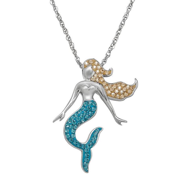 Artistique Crystal Sterling Silver Mermaid Pendant Necklace - Made With Swarovski Crystals, Women's, Blue