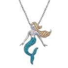 Artistique Crystal Sterling Silver Mermaid Pendant Necklace - Made With Swarovski Crystals, Women's, Blue