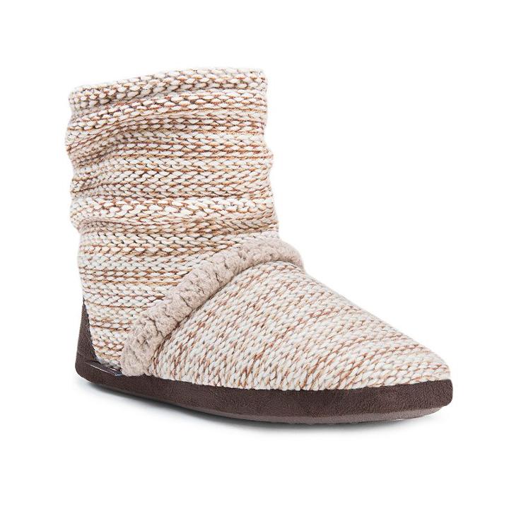 Muk Luks Women's Knit Slouchy Bootie Slippers, Size: Medium, White