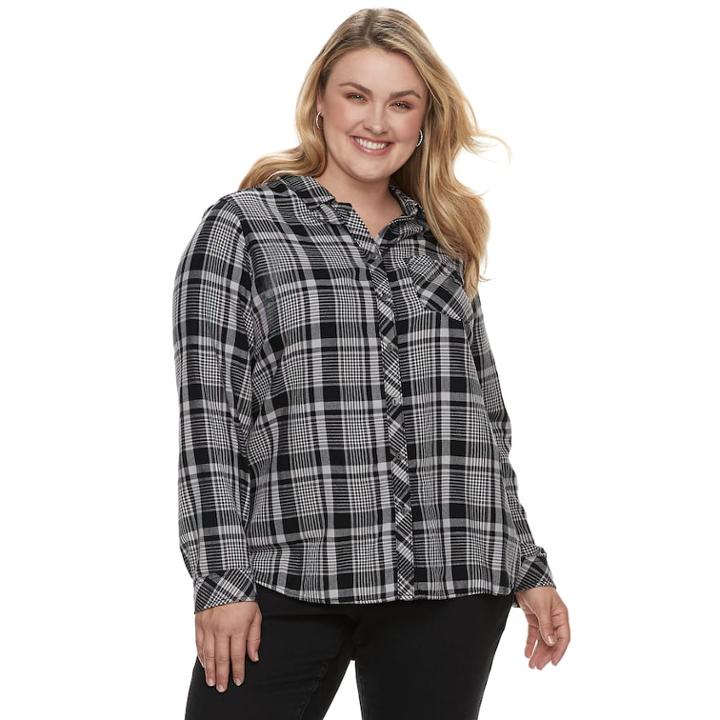 Plus Size Sonoma Goods For Life&trade; High-low Plaid Shirt, Women's, Size: 2xl, Black