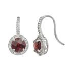 Sterling Silver Garnet And Lab-created White Sapphire Halo Drop Earrings, Women's, Red