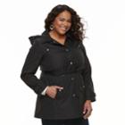 Plus Size Weathercast Hooded Bonded Trench Coat, Women's, Size: 3xl, Black