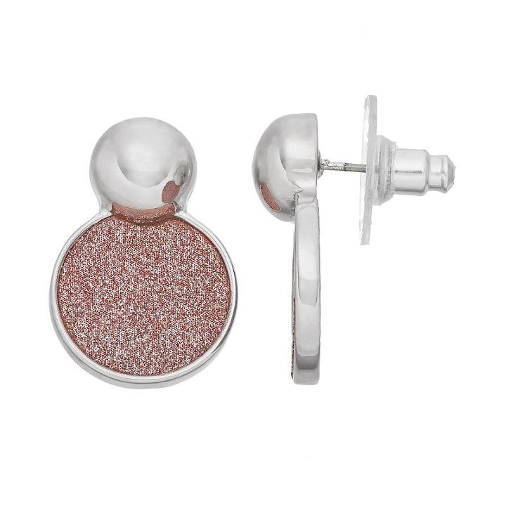 Pink Glittery Disc Drop Earrings, Women's, Light Pink