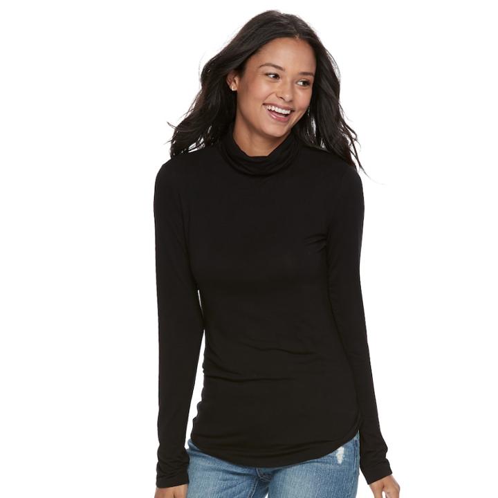 Juniors' So&reg; Long Sleeve Turtleneck Top, Teens, Size: Large, Black