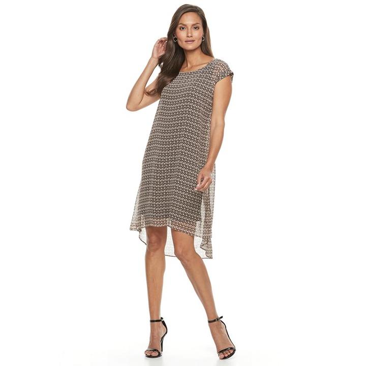 Women's Dana Buchman Printed Crepe Popover Dress, Size: Xl, Black