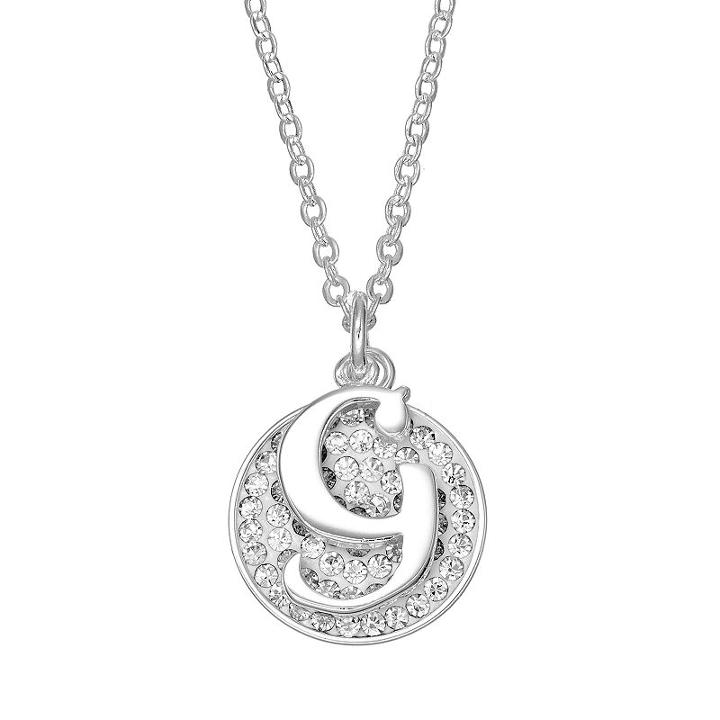 Crystal Initial & Disc Pendant Necklace, Women's, White