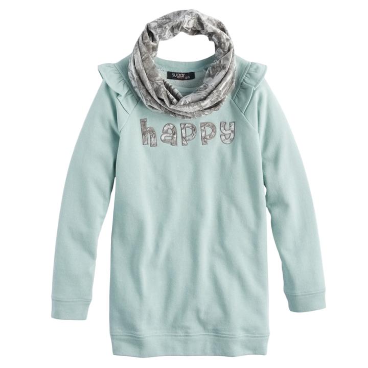 Girls 7-16 & Plus Size Sugar Rush Ruffle Shoulder Happy Tunic & Infinity Scarf Set, Size: Xl Plus, Brt Green