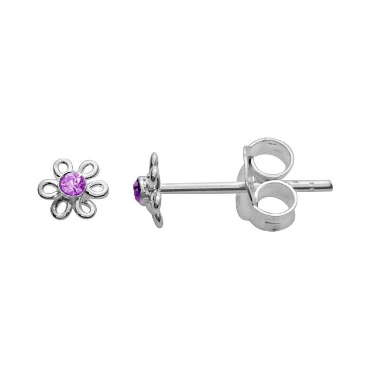 Itsy Bitsy Sterling Silver Flower Stud Earrings, Women's, Drk Purple