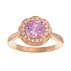 Emotions 18k Rose Gold Over Silver Halo Ring - Made With Swarovski Cubic Zirconia, Women's, Size: 7, Purple