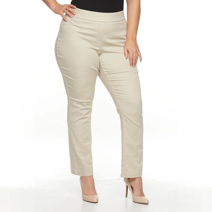 Plus Size Briggs Straight-leg Twill Pull-on Pants, Women's, Size: 1xl, Lt Brown