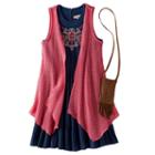 Girls 7-16 Knitworks Open Knit Vest & Embroidered Gauze Dress Set With Crossbody Purse, Size: 7, Blue (navy)