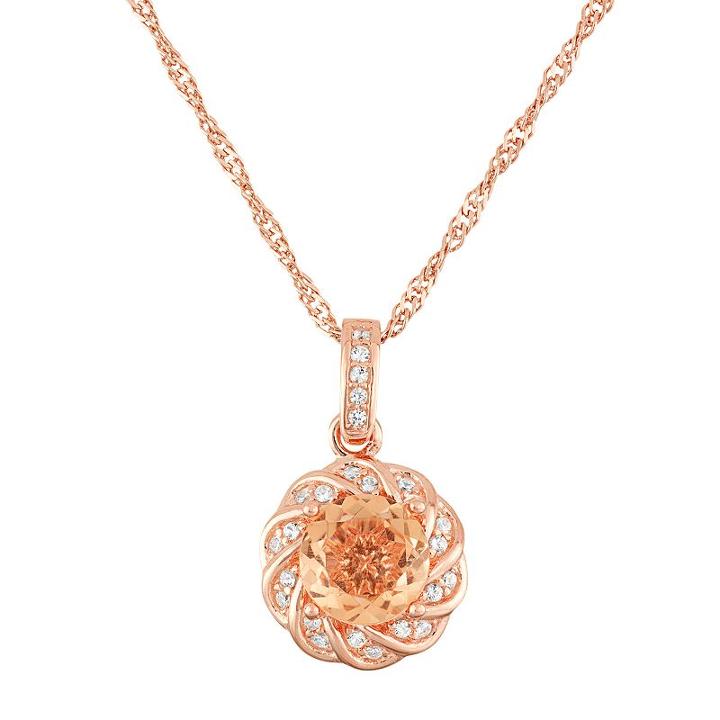 14k Rose Gold Over Silver Peach Quartz Flower Pendant, Women's, Size: 16, Orange