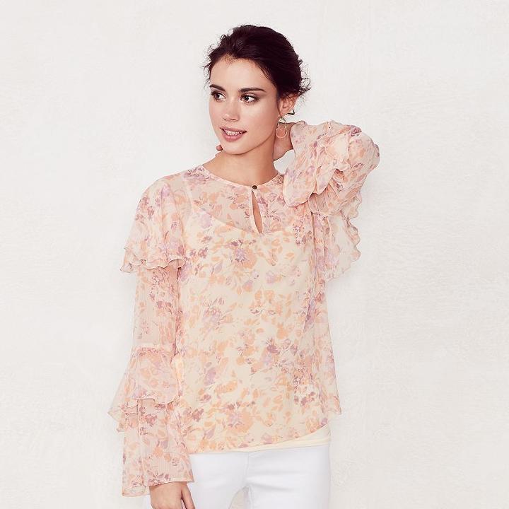 Women's Lc Lauren Conrad Tiered Ruffle Blouse, Size: Large, Light Pink