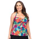 Plus Size Chaps Bust Enhancer Halterkini Top, Women's, Size: 18 W, Polynesian Floral