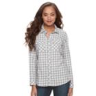 Petite Croft & Barrow&reg; Flannel Plaid Button-down Shirt, Women's, Size: M Petite, Light Grey