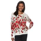 Women's Cathy Daniels Embellished Floral Cardigan Sweater, Size: Small, White Blooms