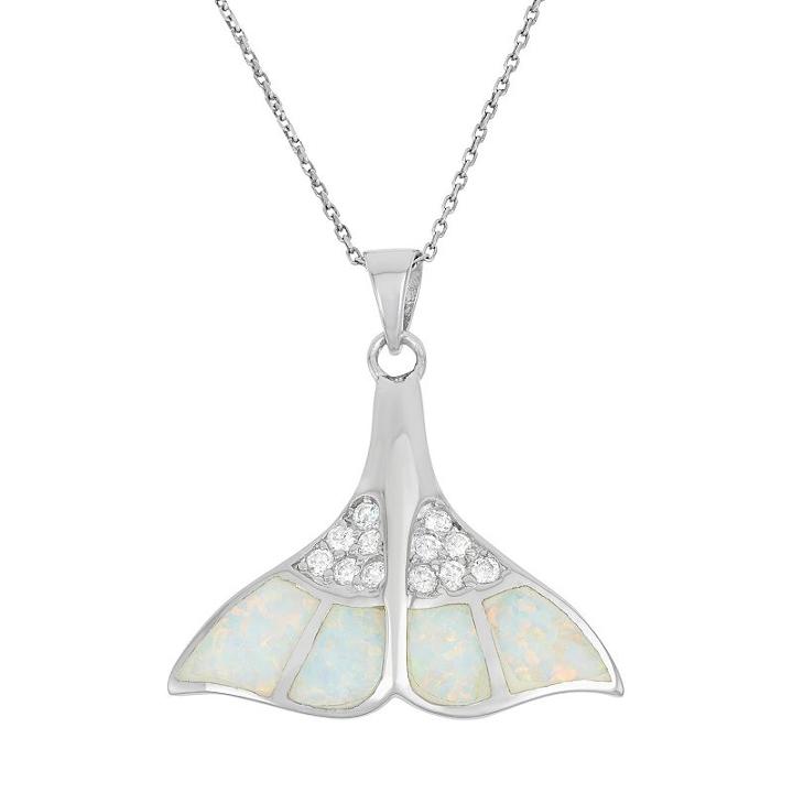 Lab-created Opal & Cubic Zirconia Sterling Silver Whale Tail Pendant Necklace, Women's, Size: 18, White