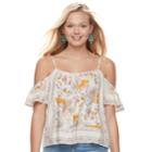 Juniors' Love, Fire Challis Cold-shoulder Top, Teens, Size: Large, Beige