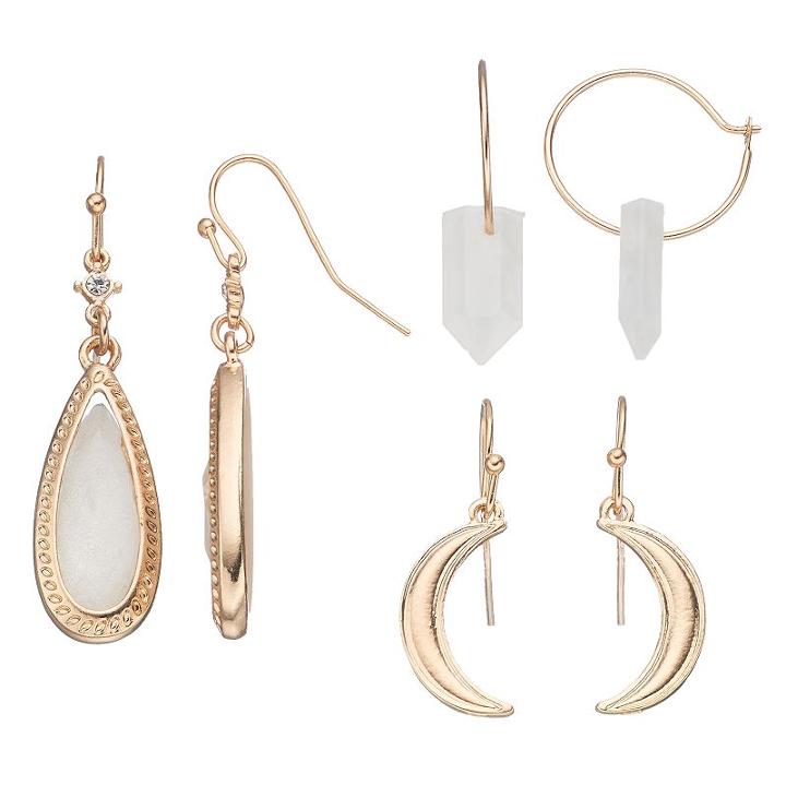 Mudd&reg; Crescent, Teardrop & Faceted Stone Earring Set, Women's, Gold