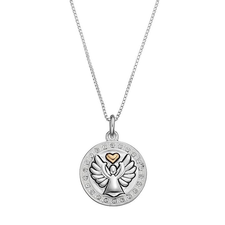 Timeless Sterling Silver Two Tone Crystal Guardian Angel Pendant, Women's, White